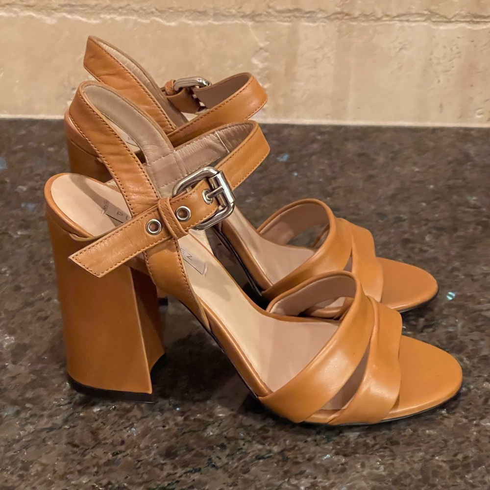 Pura Lopez tan leather sandal heels